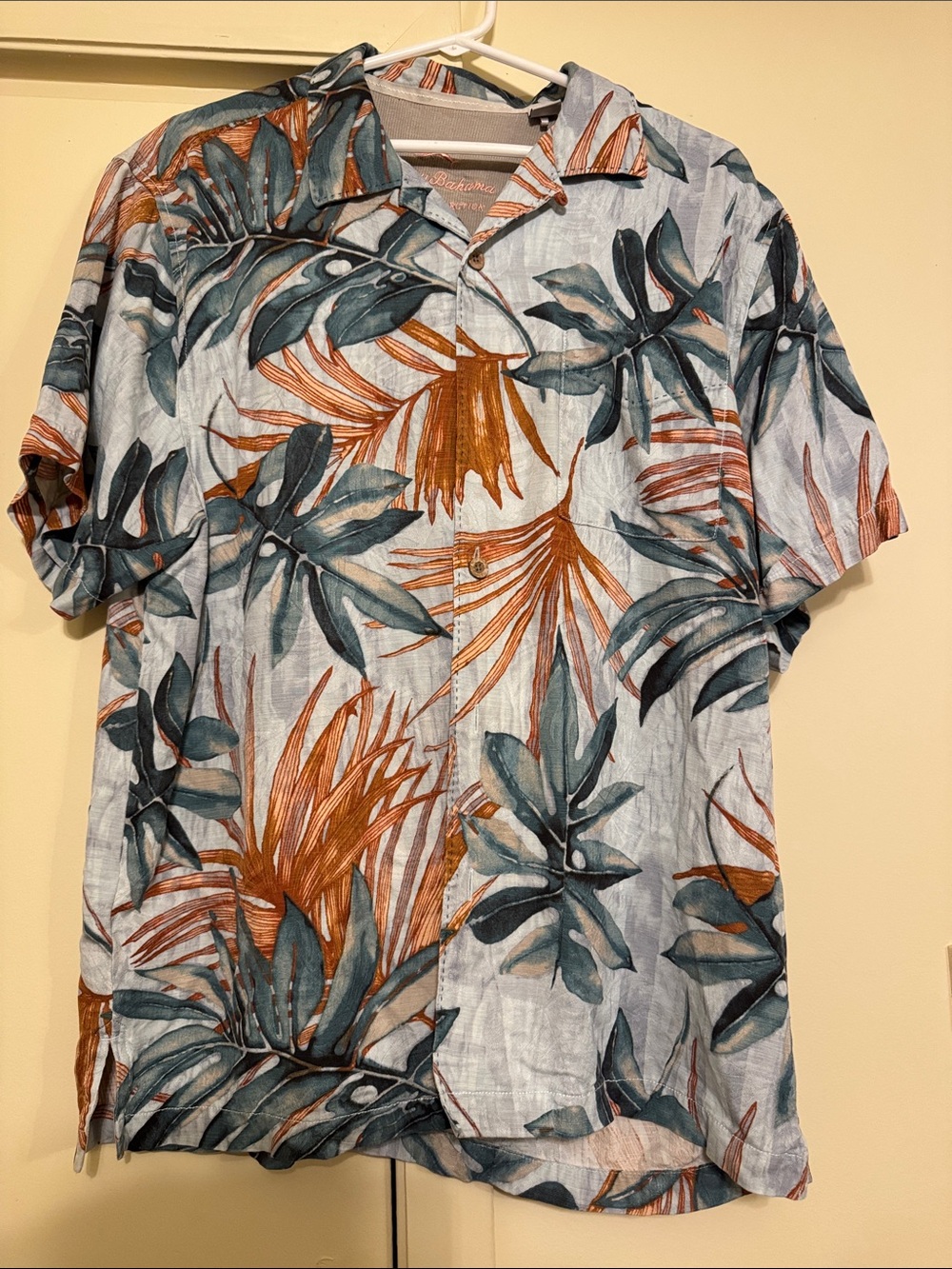 Tommy Bahama Blue & Brown Tropical Leaf Button Down Shirt